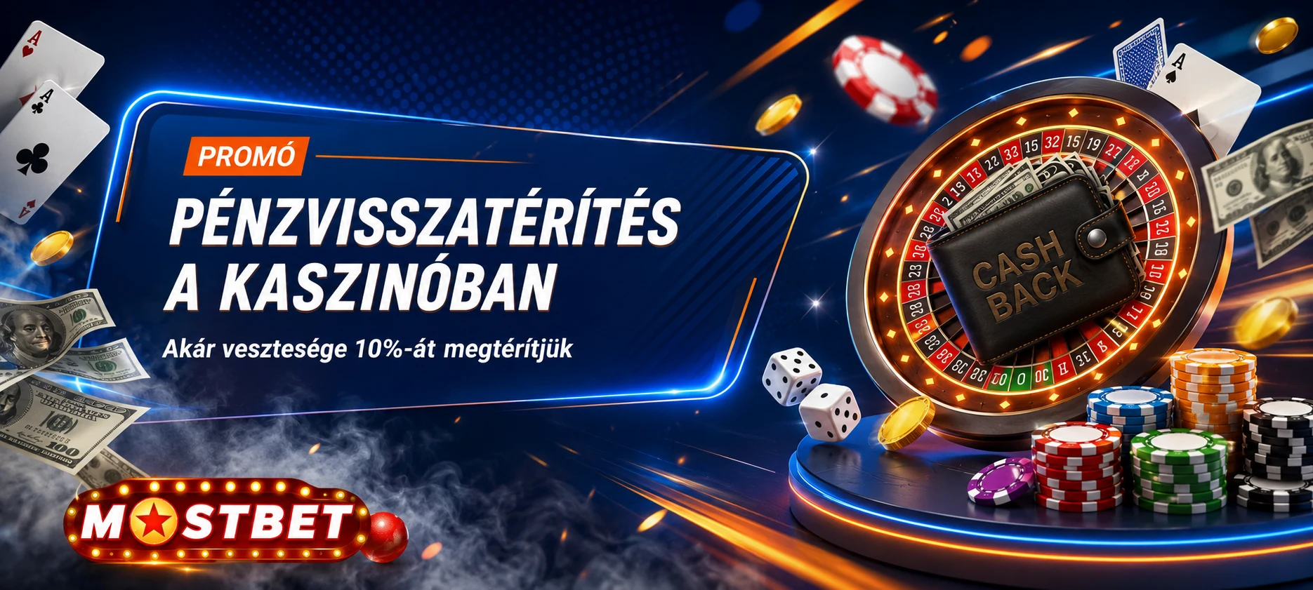 Mostbet kaszinó cashback promóció rulettel és zsetonokkal