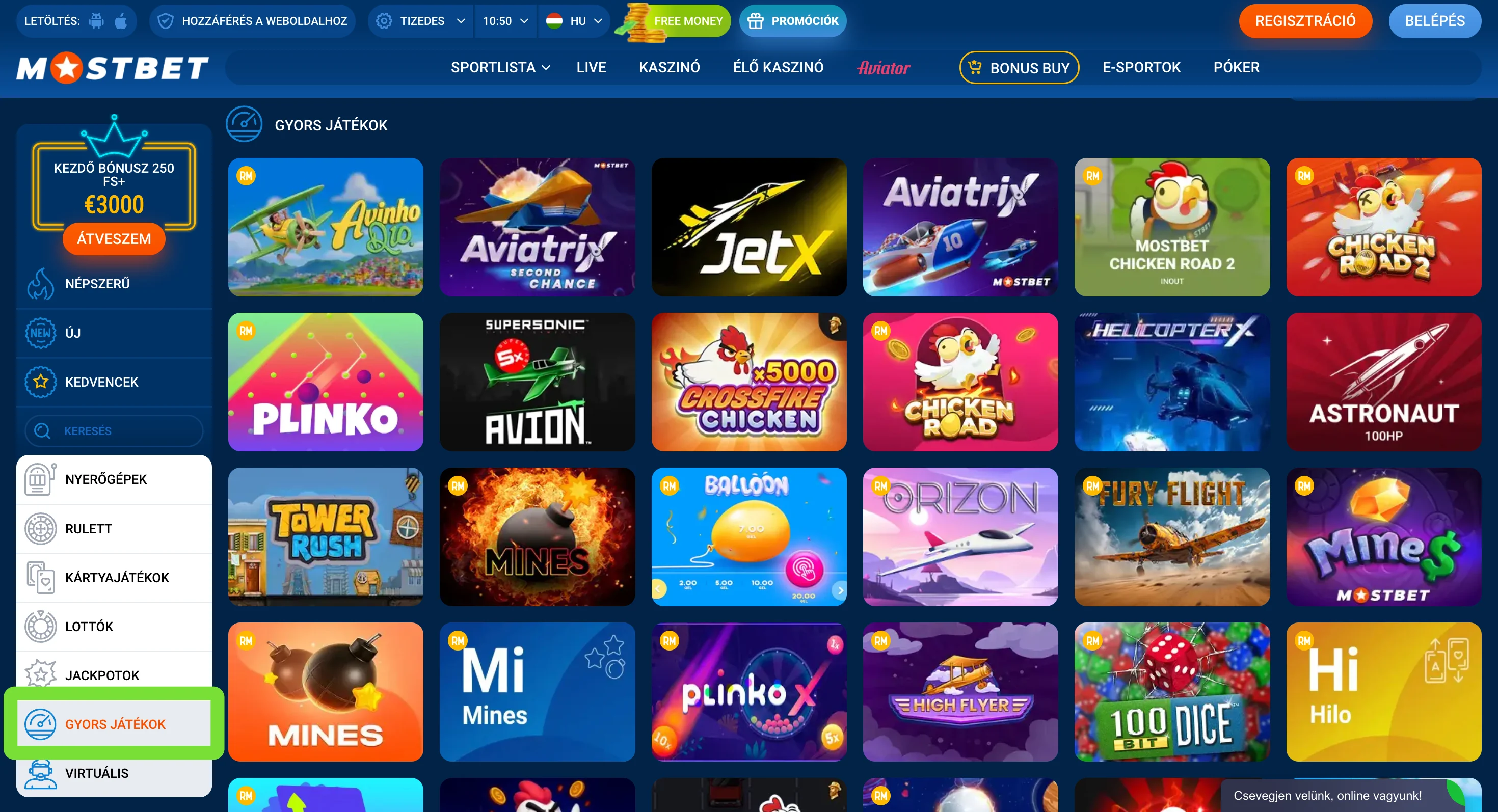 Mostbet kaszinó gyors játékok mobilos indításhoz