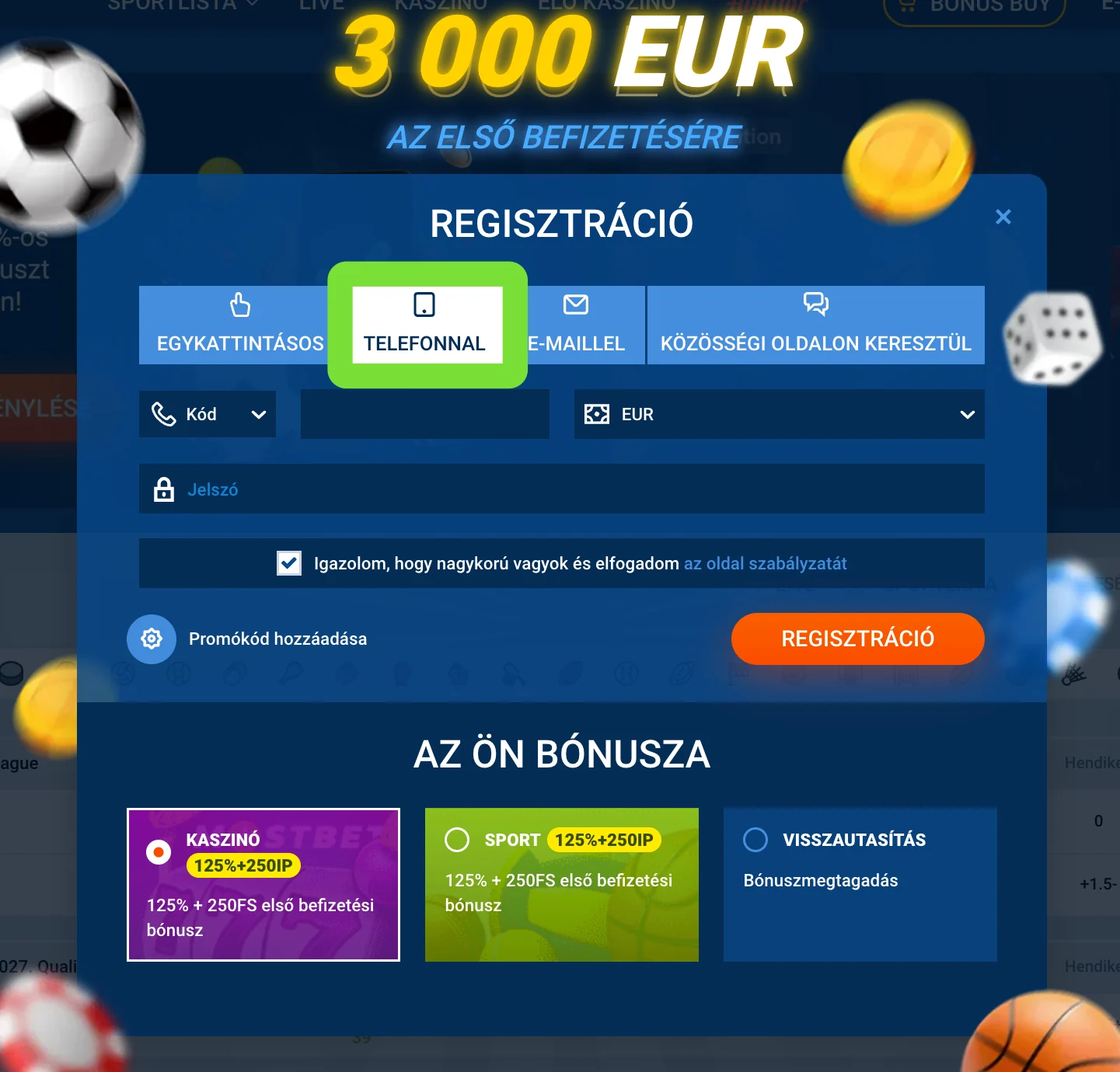 Mostbet telefonos regisztrációs űrlap