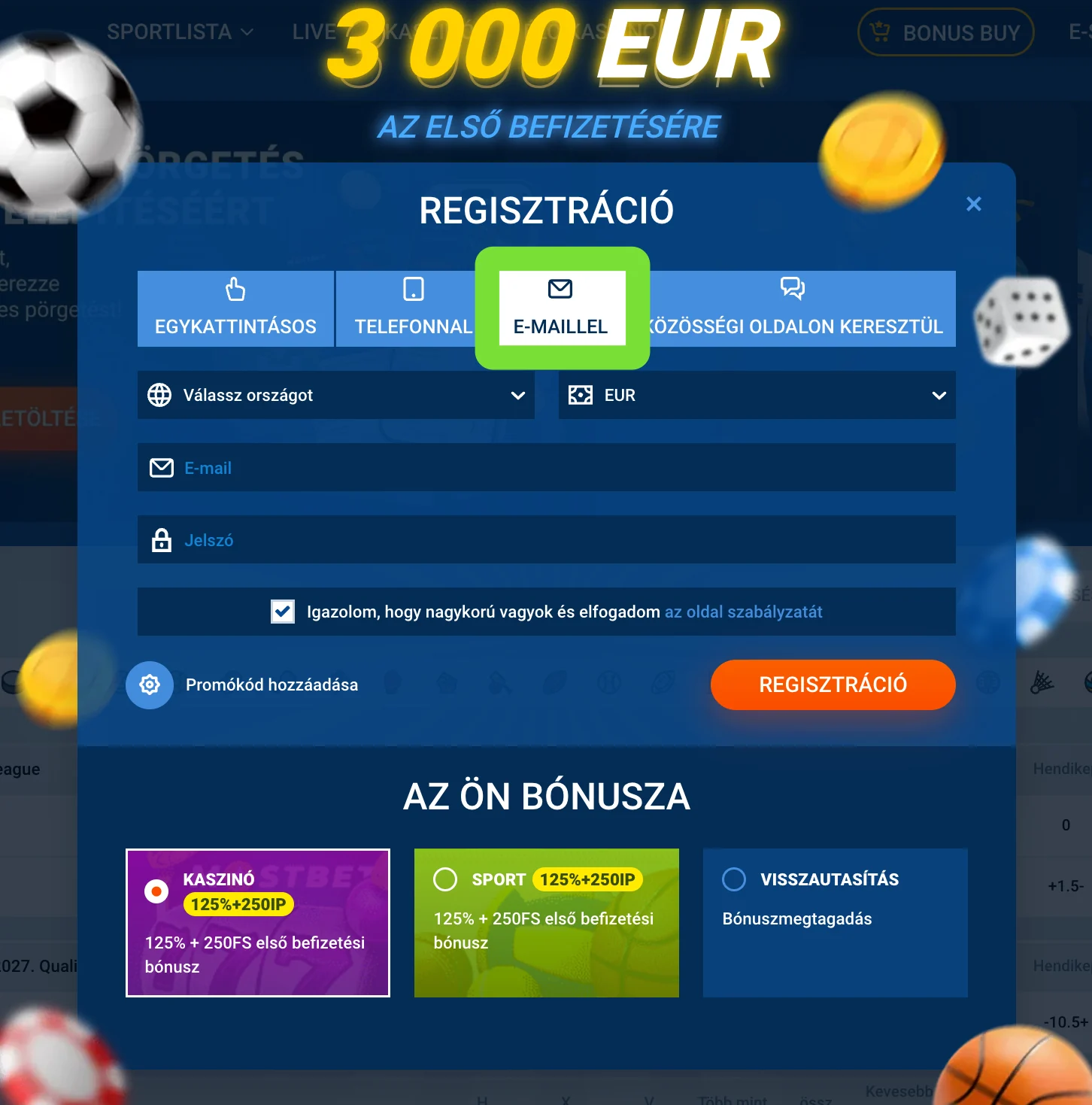 Mostbet e-mailes regisztrációs űrlap