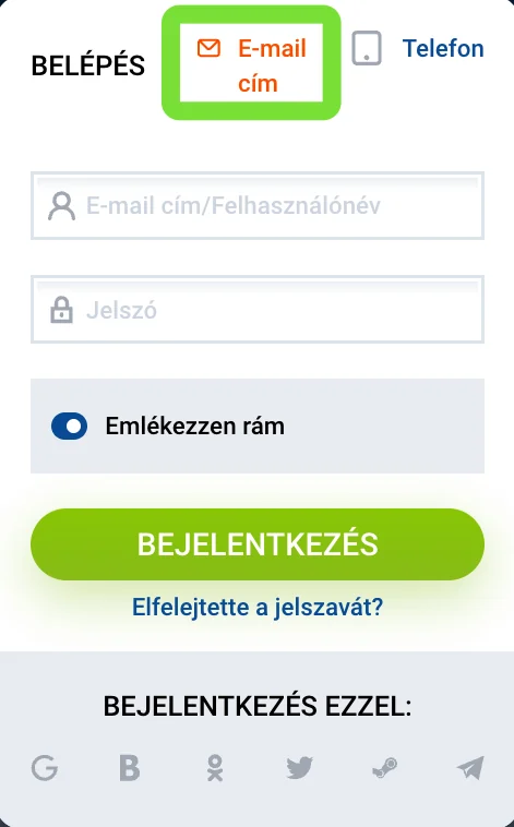 Mostbet e-mail címes belépési űrlap