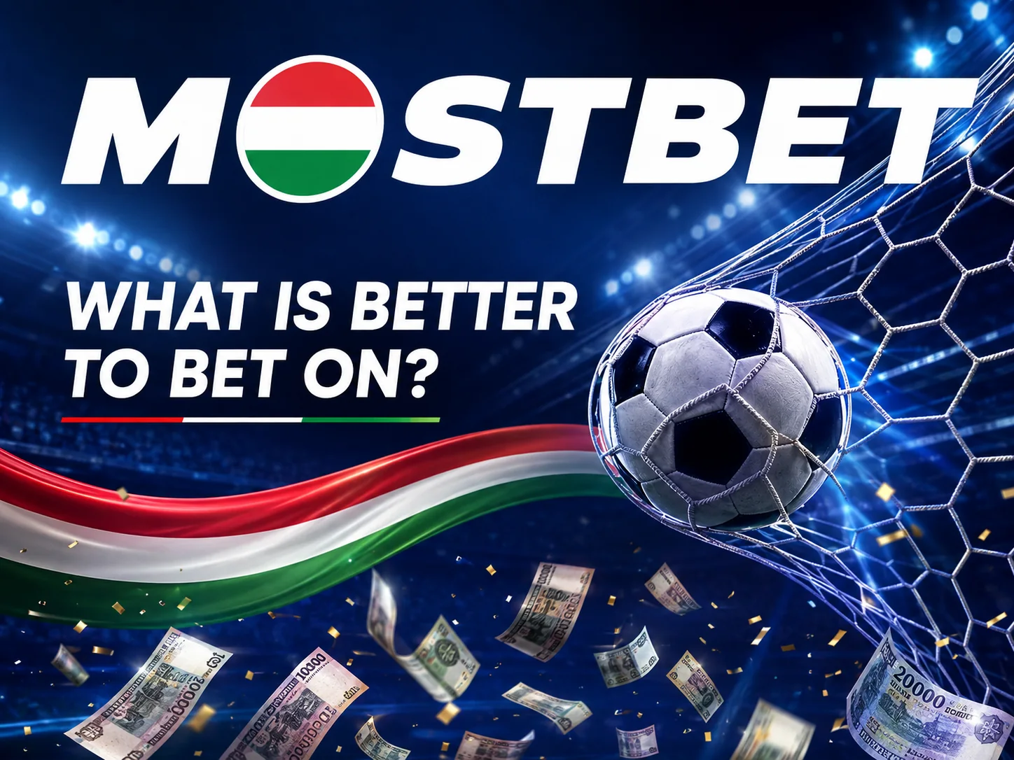Mostbet magyar sportfogadási grafika futball-labdával és stadionnal